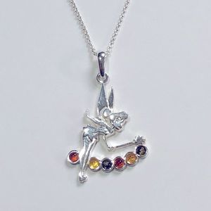 Silver Tinker Bell with amber necklace.